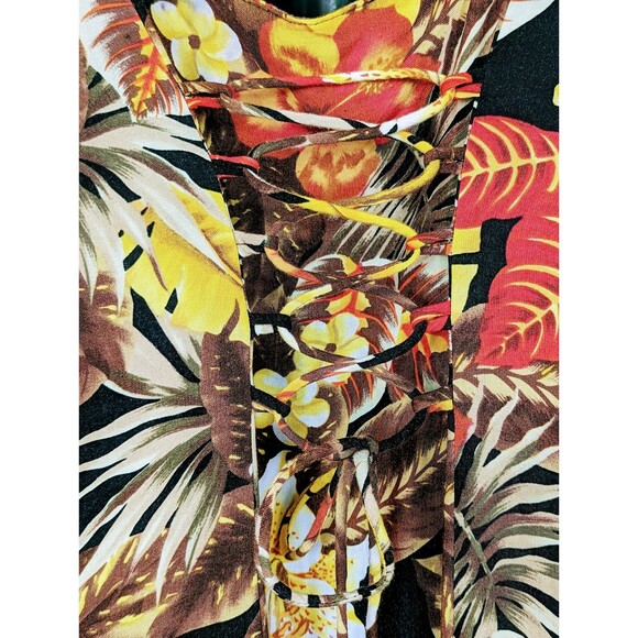 VINTAGE BOULEVARD DE PARIS Boho Button-Front Floral Maxi Dress Lace-Up Large - Picture 6 of 9